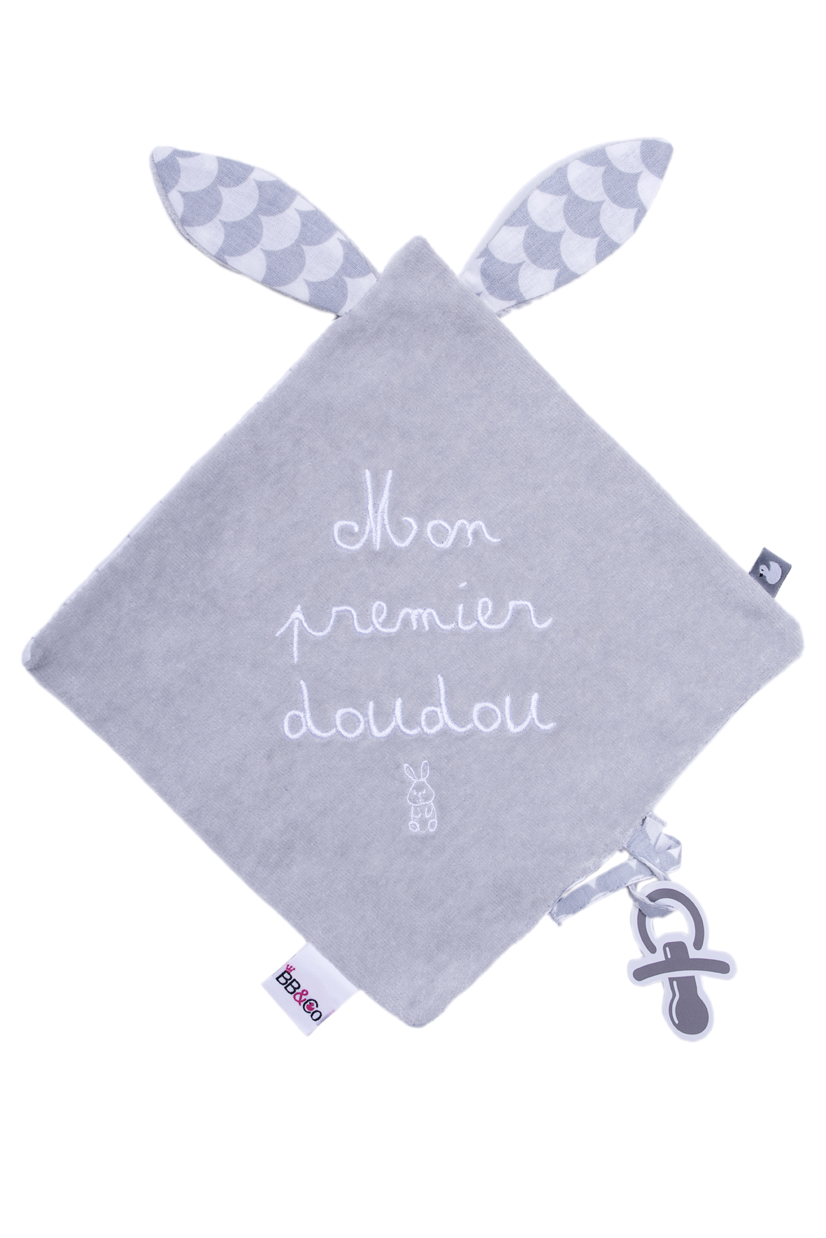 Doudou plat gris et blanc